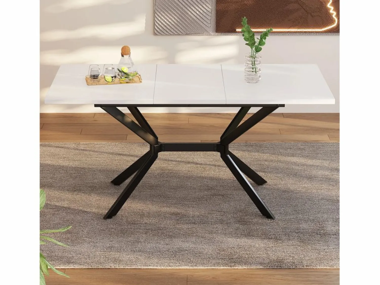DripeX Tablero de comedor extensible 120/160 cm, 4 a 6 personas, en MDF y metal, mesa rectangular Blanco