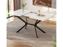 DripeX Tablero de comedor extensible 120/160 cm, 4 a 6 personas, en MDF y metal, mesa rectangular Blanco