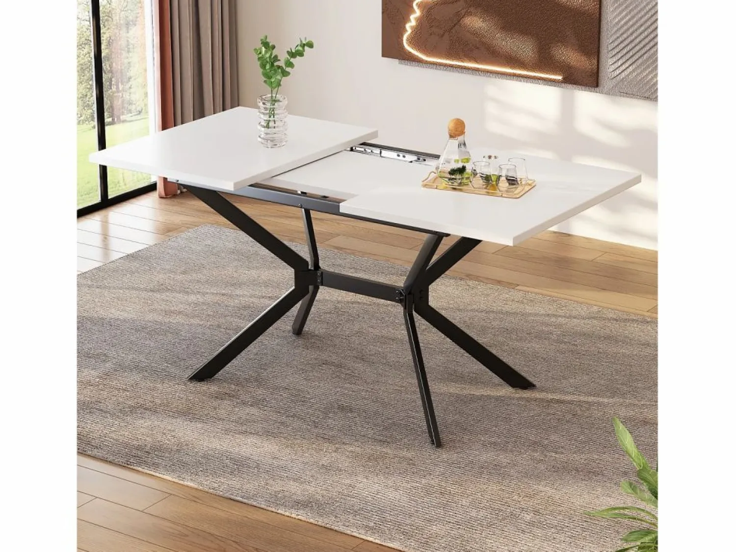 DripeX Tablero de comedor extensible 120/160 cm, 4 a 6 personas, en MDF y metal, mesa rectangular Blanco