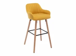 Vente-unique taburete alto de tela y patas madera de haya - Amarillo - ELEANA