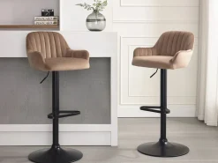 Vente-unique taburete alto de terciopelo y metal negro - Altura ajustable - - ELEANA