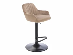 Vente-unique taburete alto de terciopelo y metal negro - Altura ajustable - - ELEANA