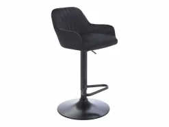 Vente-unique Taburete alto de terciopelo y metal - Altura ajustable - - ELEANA Negro