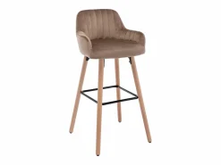 Discount Vente-unique taburete alto de terciopelo y patas madera de haya - - ELEANA Beige