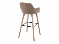 Discount Vente-unique taburete alto de terciopelo y patas madera de haya - - ELEANA Beige