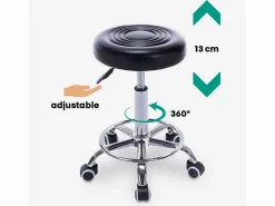 AHD Taburete con ruedas asiento de polipiel giratorio esteticista oficina Nabu -