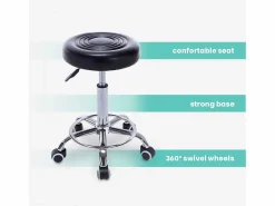 AHD Taburete con ruedas asiento de polipiel giratorio esteticista oficina Nabu -