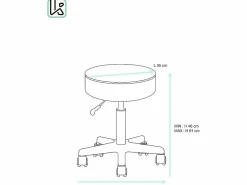 Outlet Kayelles Taburete con ruedas y asiento redondo, de símil cuero acolchado con espuma de alta densidad, giratorio 360°, altura regulable YÉ (blanco y negro) Negro / Blanco
