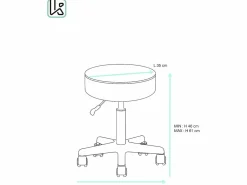 Kayelles Taburete con ruedas y asiento redondo, de símil cuero acolchado con espuma de alta densidad, giratorio 360°, altura regulable YÉ ( oscuro)