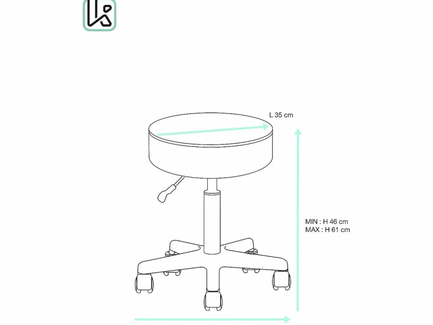 Kayelles Taburete con ruedas y asiento redondo, de símil cuero acolchado con espuma de alta densidad, giratorio 360°, altura regulable YÉ ( oscuro)