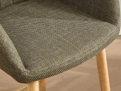 New Taburete de Bar con Respaldo y Reposabrazos - Pies en Roble, Asiento de Lino - Altura Fija 75 cm - Ideal para Mostrador, Isla de Cocina, Barra Verde