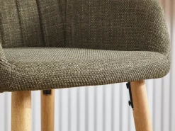New Taburete de Bar con Respaldo y Reposabrazos - Pies en Roble, Asiento de Lino - Altura Fija 75 cm - Ideal para Mostrador, Isla de Cocina, Barra Verde