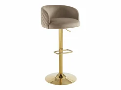 Vente-unique Taburete de bar de terciopelo y metal dorado - Altura ajustable - - PERLANITA