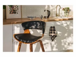 Sale Miliboo Taburete de cocina de diseño negro con madera oscura 65 cm SYRAH Marru00f3n