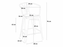 AHD taburete de metal y madera con respaldo de diseño industrial estilo steel wood back -