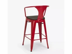 Best AHD taburete de metal y madera con respaldo de diseño industrial estilo steel wood back - Rojo