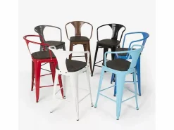 Best AHD taburete de metal y madera con respaldo de diseño industrial estilo steel wood back - Rojo