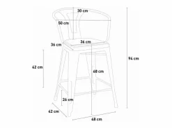 Best AHD taburete de metal y madera con respaldo de diseño industrial estilo steel wood back - Rojo