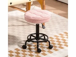 Outlet Taburete de oficina regulable en altura 50-66 cm, giratorio 360°, poliéster, (50x50x66 cm) Rosa