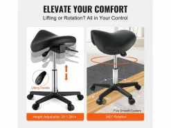 Taburete de Oficina SucceBuy Taburete de Asiento, Silla Rodante con Ruedas, Cuero PU Grueso