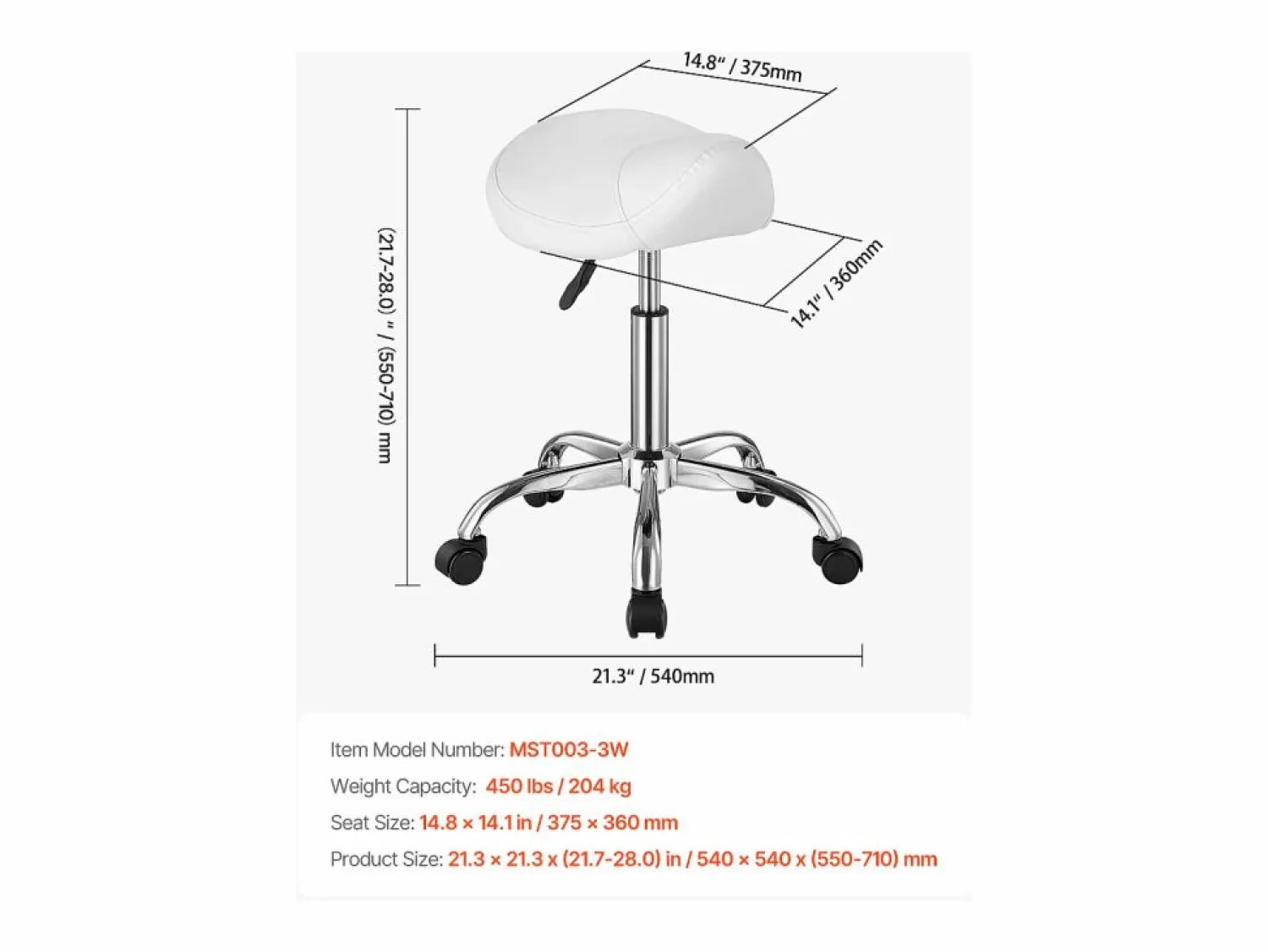New Taburete de Oficina SucceBuy Taburete de Asiento con Ruedas en Cuero PU Ajustable en Altura Taburete De Oficina
