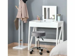 New Taburete de salón con ruedas, regulable en altura, terciopelo, base cromada, gris (35x35x49-61 cm) Gris claro