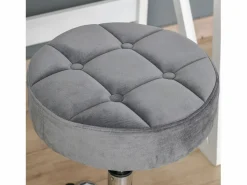 New Taburete de salón con ruedas, regulable en altura, terciopelo, base cromada, gris (35x35x49-61 cm) Gris claro
