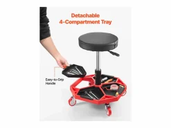 Sale Taburete de Taller, SucceBuy Taburete de Taller Móvil, Asiento de Mecánico con Ruedas, Capacidad 136 kg para Reparación y Mantenimiento de Automóviles, y Rojo Negro