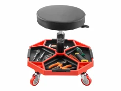 Sale Taburete de Taller, SucceBuy Taburete de Taller Móvil, Asiento de Mecánico con Ruedas, Capacidad 136 kg para Reparación y Mantenimiento de Automóviles, y Rojo Negro