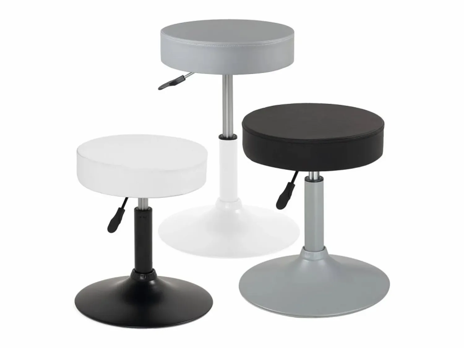 Sale Taburete de trabajo de cuero sintético redondo, acolchado de espuma de alta densidad, giratorio, altura ajustable YU (blanco gris) Taburete De Oficina