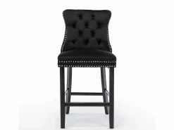 KOMHTOM Taburetes de bar tapizados, juego de 2. Con remaches decorativos y patas de madera. Adornos cromados con remaches. Tapizado de terciopelo .
