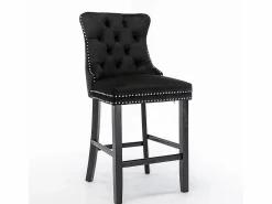 KOMHTOM Taburetes de bar tapizados, juego de 2. Con remaches decorativos y patas de madera. Adornos cromados con remaches. Tapizado de terciopelo .