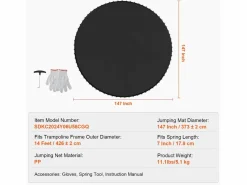 Outlet Tapiz de Reemplazo para Trampolín SucceBuy, Marco de 427 cm, 96 Aros en V, Resorte de 18 cm Negro