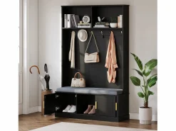 Clearance Merax Taquilla - 120 x 40 x 191 cm - con banco zapatero + armario + 6 ganchos triples - aglomerado - Negro