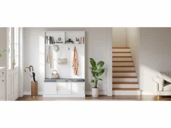 Clearance Taquilla - 120 x 40 x 191 cm - con banco zapatero + armario + 6 ganchos triples - aglomerado - Armario De Entrada