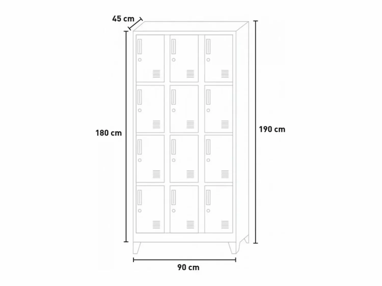 Taquillas con 12 compartimentos metálicos 90x45 H190 para vestuario con cerradura Krakatoa