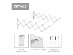 Tendedero de pared plegable, ahorra espacio, de metal , robusto y resistente (63,5x60x20cm)
