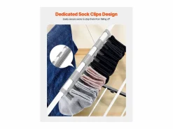 Tendedero Plegable SucceBuy, Tendedero de Pie de 2 Niveles, con Pinzas para Calcetines y 31 Barras de Secado, de Metal, Altura Ajustable, Blanco