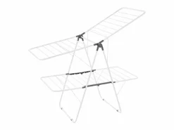 Tendedero Plegable SucceBuy, Tendedero de Pie de 2 Niveles, con Pinzas para Calcetines y 31 Barras de Secado, de Metal, Altura Ajustable, Blanco