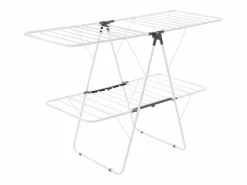 Tendedero Plegable SucceBuy, Tendedero de Pie de 2 Niveles, con Pinzas para Calcetines y 31 Barras de Secado, de Metal, Altura Ajustable, Blanco