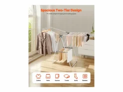 Sale Tendedero Plegable SucceBuy, Tendedero de Pie de 2 Niveles, con Pinzas para Calcetines y 21 Barras de Secado, de Metal, Regulable en Altura, Blanco Multicolor