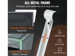Tienda de Cultivo SucceBuy 122x122x203 cm, con Ventana de Observación, Bolso de Herramientas, Placa de Suelo para Cultivo de Plantas de Interior Negro