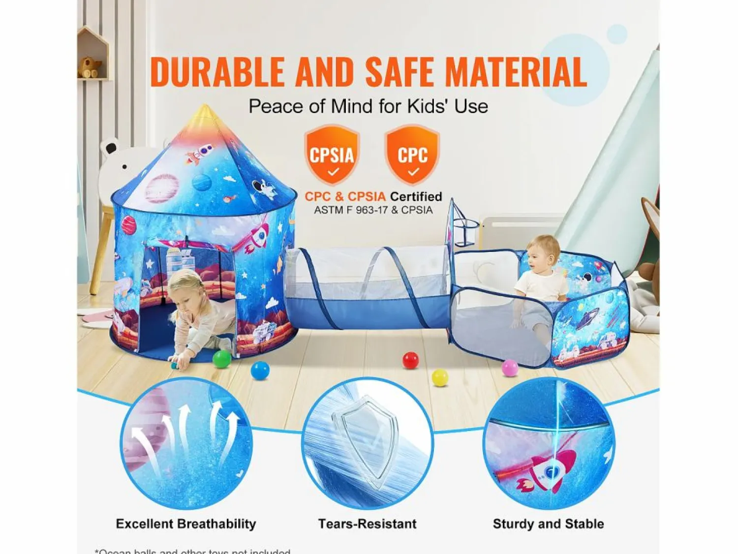 Tienda de Juego y Túnel SucceBuy Blue Rocket para Niños, Regalo para los Bebés Varones y Niñas