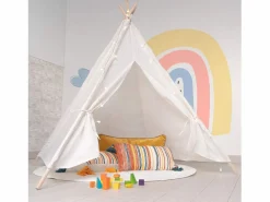 Best Tipi Infantil Montesori Koda 120x120x150 cm Plegable Uso Interior y Exterior Fabricado en Tela Blanca Luces Alfombra Cabaña Infantil
