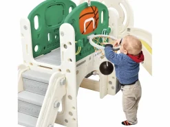 ModernLuxe Tobogán 4 en 1 - con escaleras, espacio de almacenamiento y canasta de baloncesto -