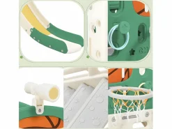 ModernLuxe Tobogán 4 en 1 - con escaleras, espacio de almacenamiento y canasta de baloncesto -