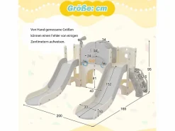 Clearance Tobogán doble 8 en 1 para niños - 200 x 165 x 95 cm - HDPE - Con espacio de almacenamiento y aro de baloncesto - Tobogán