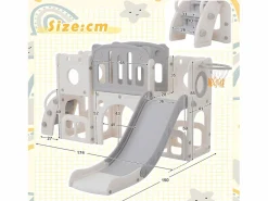 Discount Tobogán infantil 6 en 1 - compuesto por tobogán, canasta de baloncesto, escalera, túnel y dos espacios de almacenamiento - Polietileno - Tobogán