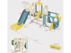 Hot Tobogán infantil 5 en 1 con autobús, columpios, tobogán, escalera para trepar, aro de baloncesto y canasta de baloncesto, verde