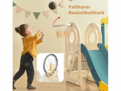 Hot Tobogán infantil 5 en 1 con autobús, columpios, tobogán, escalera para trepar, aro de baloncesto y canasta de baloncesto, verde